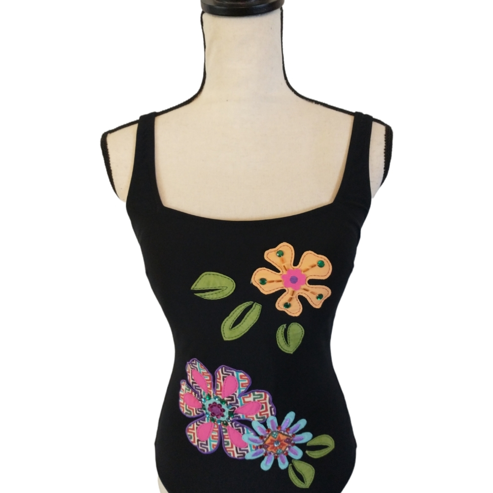 Gottex Lycra Floral Patch Jeweled One Piece Bathing Suit 12